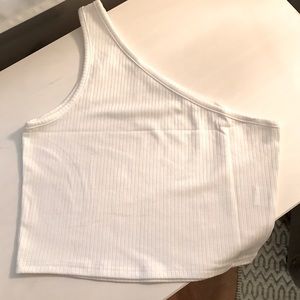 NWOT Ribbed white one shoulder crop top